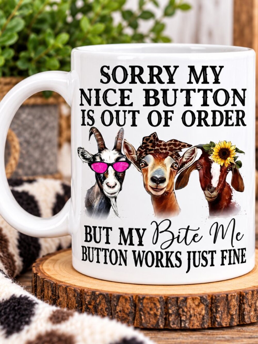 Goats Nice Button Coffee On Me Handmade Sublimated 11oz Ceramic Coffee Mug